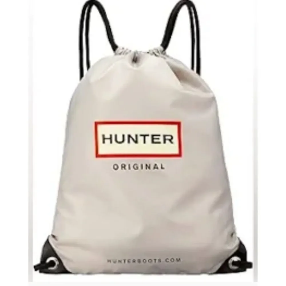 ~ HUNTER Backpack Lightweight Strong Nylon Drawstring Cinch Adjustable Gray Blk